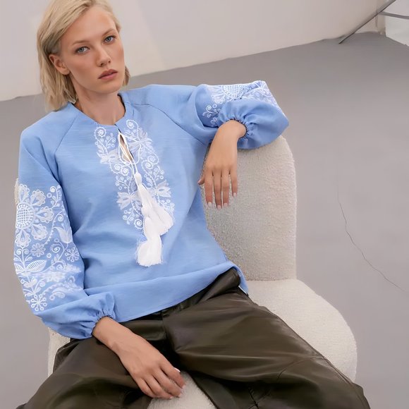 Ukrainian Embroidered Blouse - Ukrainian Vyshyvanka - Boho Ethnic Style - Picture 3 of 4